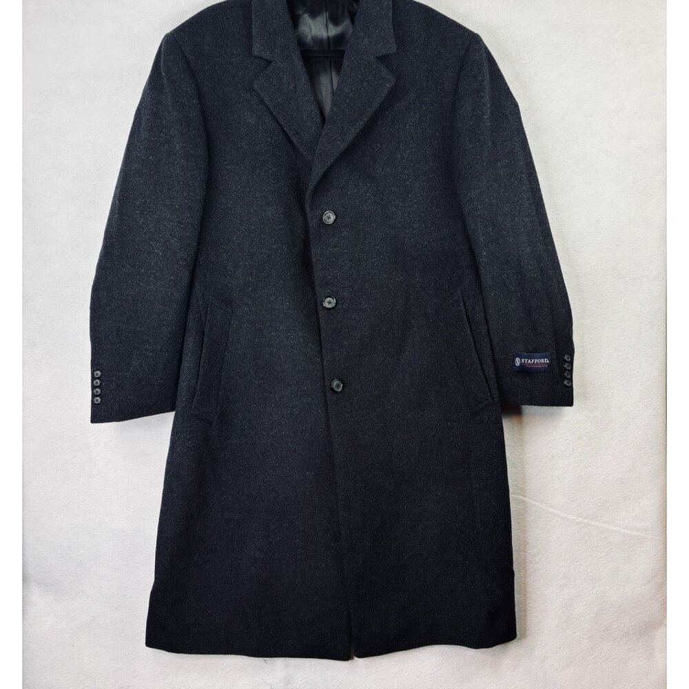 Stafford Wool Blend Charcoal Over Coat Top Size 46 Trench Heavy Blazer Suit  NWT